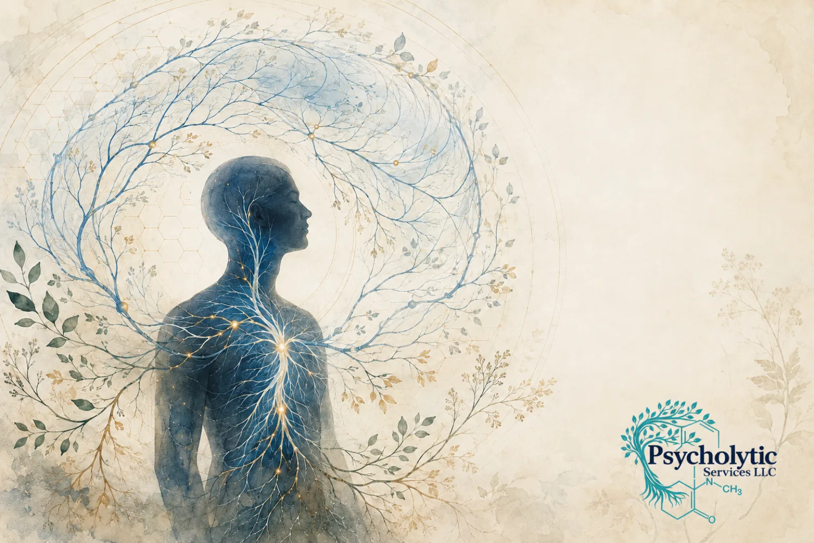 A blue human silhouette in profile with its nervous system drawn as branching tree roots