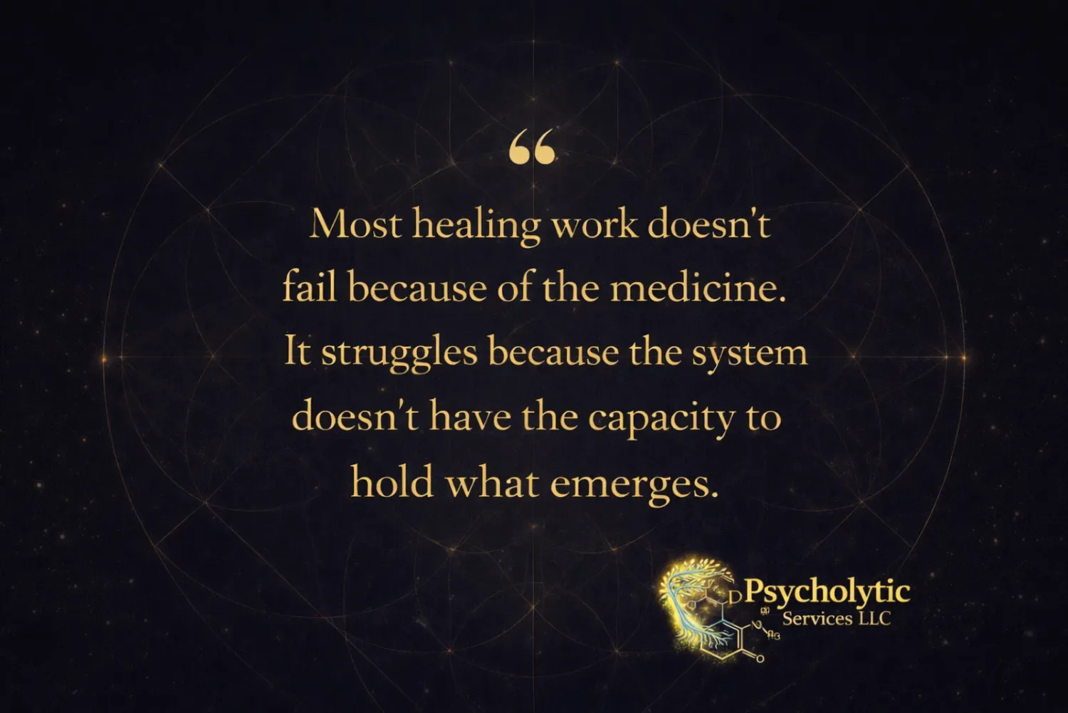 Quote card reading: Most healing work doesn't fail because of the medicine. It struggles because the system doesn't have the capacity to hold what emerges.